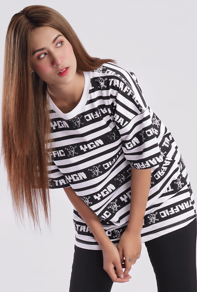 YGN TRAFFIC word logo design stripe tshirt